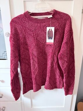 Weatherproof Berry Textured Cable Crewneck Sweater